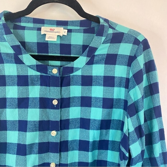 Vineyard Vines Plaid Peplum Button Down Shirt Size 12 - Picture 8 of 11